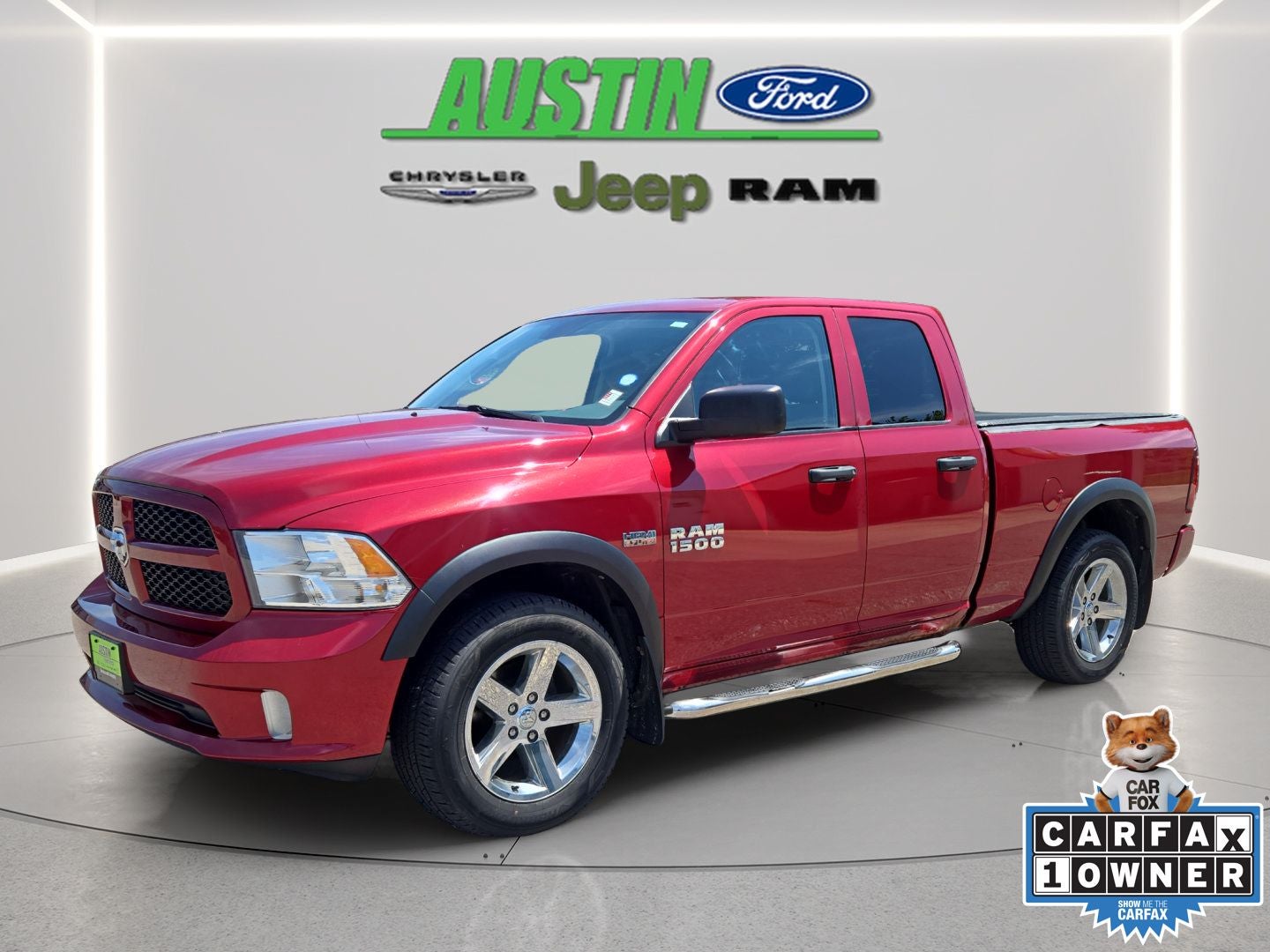 2013 RAM 1500 Express in Deep Cherry Red Crystal Pearlcoat — front three-quarter view