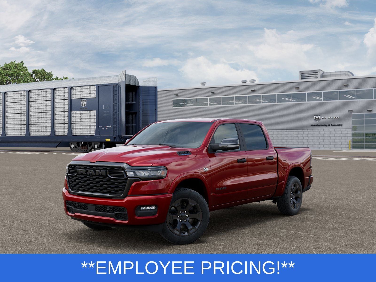 2026 RAM Ram 1500 RAM 1500 BIG HORN CREW CAB 4X4 5'7' BOX in Molten Red Pearl-Coat Exterior Paint — front three-quarter view