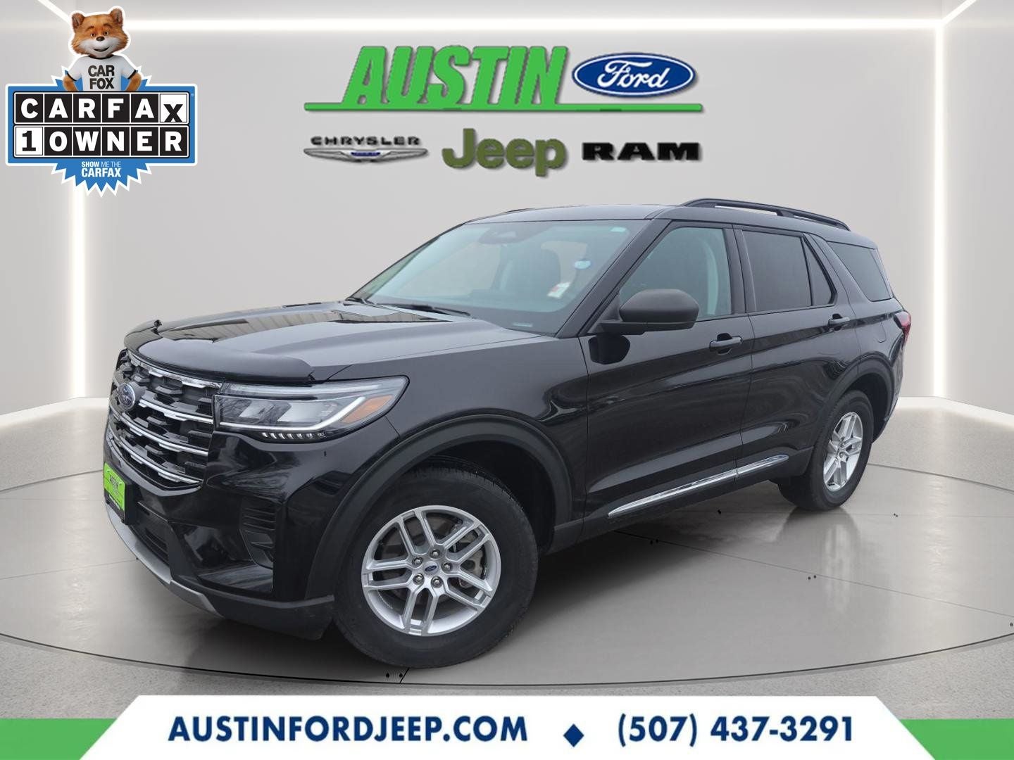 2025 Ford Explorer Active in Agate Black Metallic — front three-quarter view