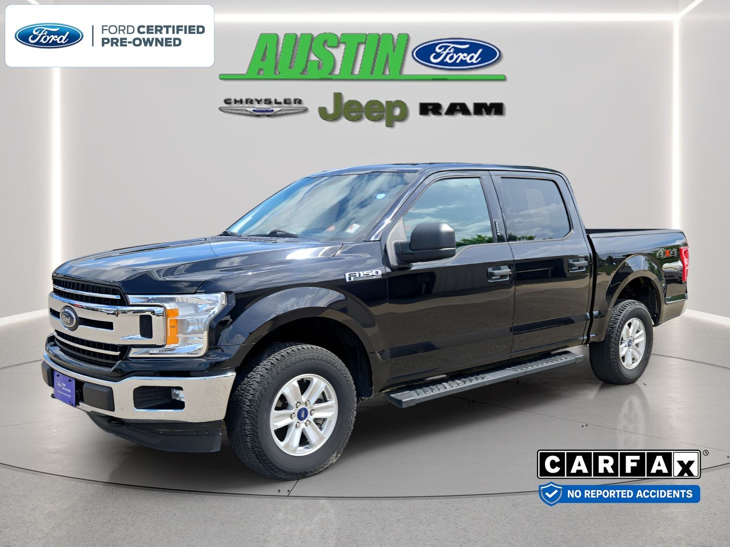 2019 Ford F-150 XLT in Agate Black Metallic — front three-quarter view