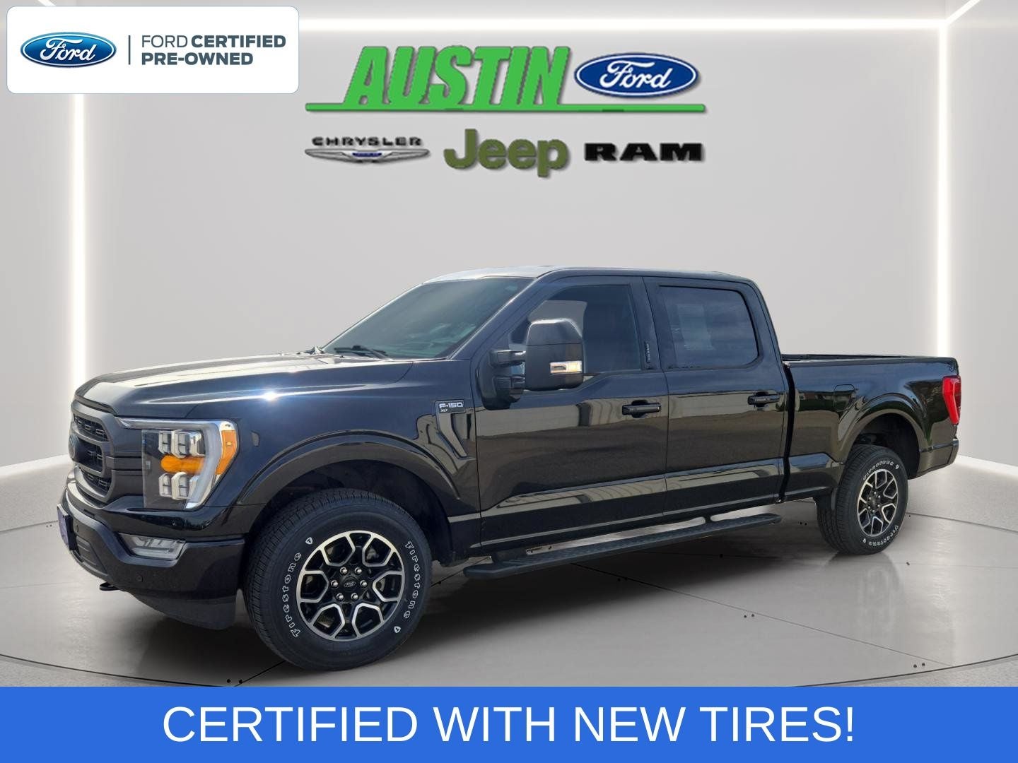 2022 Ford F-150 XLT in Black Metallic — front three-quarter view